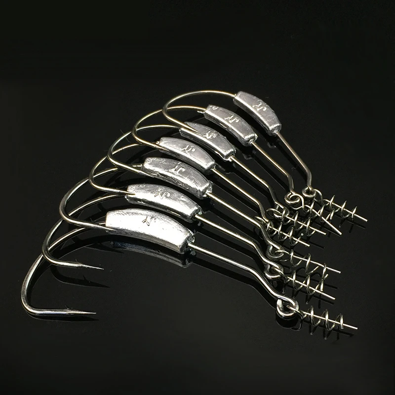 10Pcs 2g- 7g Weights Carbon Steel Worm Lead Head Rig Fishing Hook Swimbait Crank Jig Hook Softbait Fishing Weighted Hooks