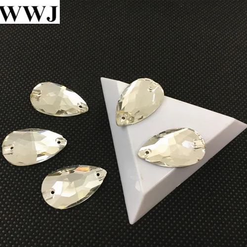 Crystal Clear Pear Drop Sew On Glass Crystal Stones Flatback 2 Holes Teardrop7x12mm,11x18mm,13x22mm,16x25mm,17x28mm,22x38mm