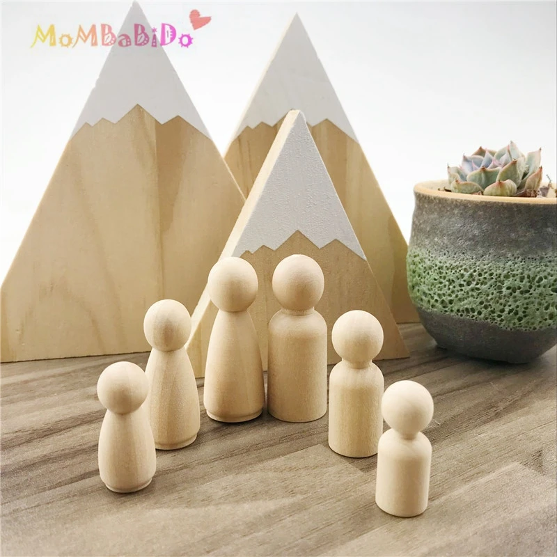 Holz Peg Puppen Maple 60 stücke Unlackiert Kinder Weihnachtsgeschenke Handgemachte Unfertige Hochzeiten Kuchen Puppen Decor Puppen Spielzeug Set