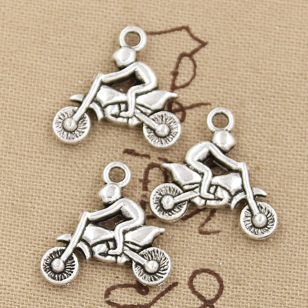 10pcs Charms Motorcycle Motorcross 21x21mm Antique Bronze Silver Color Plated Pendants Making DIY Handmade Tibetan Jewelry