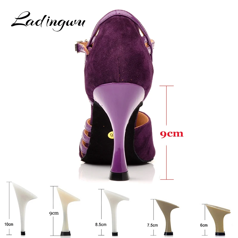 Ladingwu Latin Dance Shoes Women Suede And PU New Purple Salsa Party Ballroom Dance Shoes Cuba Heel 9cm ladies sneaker Dance