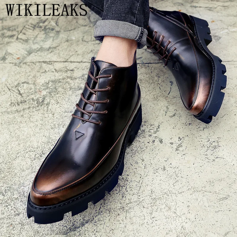 Italian Luxury Brand Winter Snow Boots Leather Ankle Boots Men High Top Platform Motorcycle Boots Botas Hombre Invierno Bottes