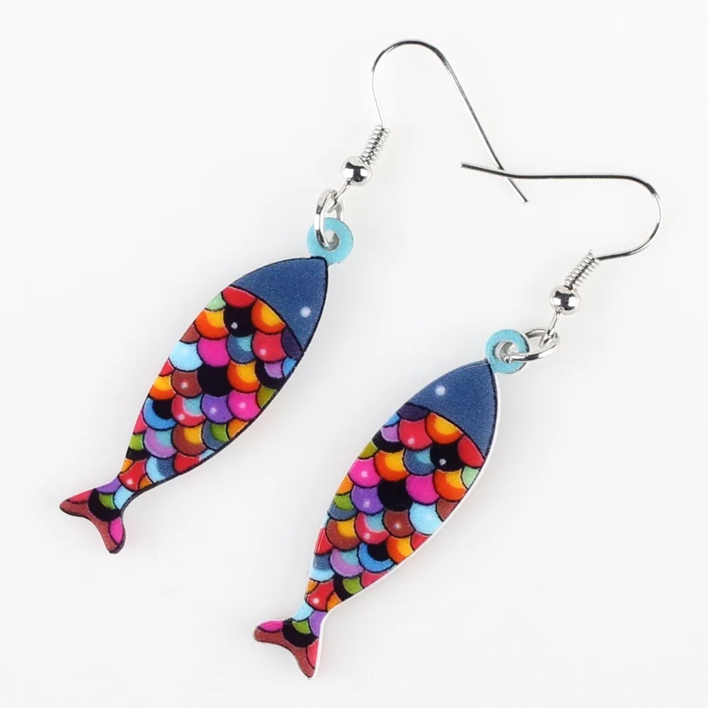 Newei Drop Fish Earrings Acrylic Pattern Long Danlge Earrings Two Colors Hot 2016 Novelty Jewelry For Women  Accessories