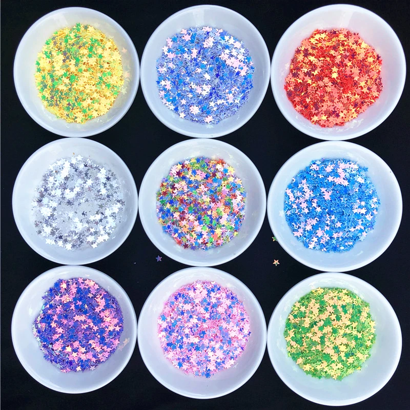 10g/Pack Glittering False Nail Star Sequins 4mm Star Glitter Paillettes powder Craft nail fabric sequin, Slime Wedding Decro