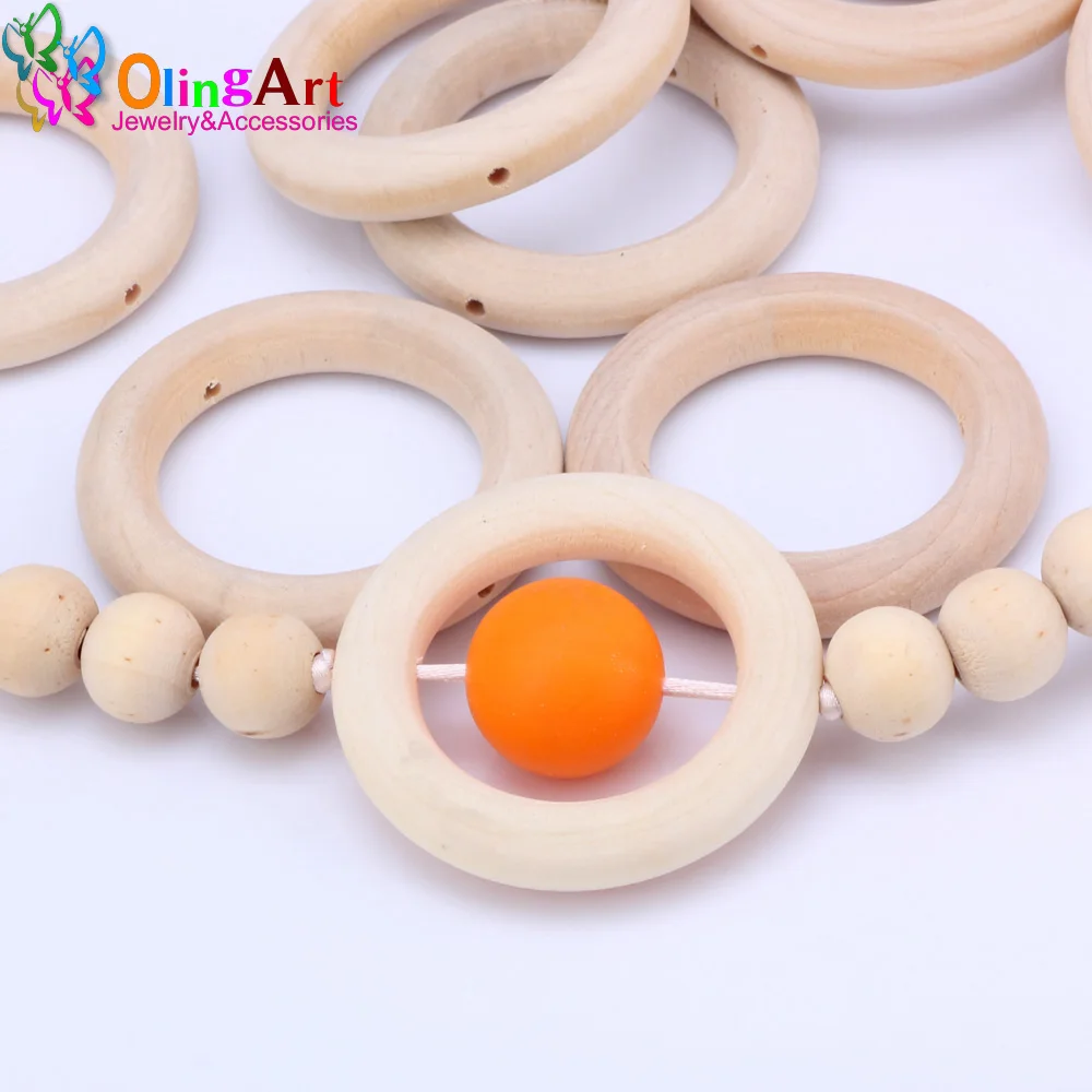 OlingArt 40MM 8pcs/lot Natural Wooden circle Ring children's jewelry toys making DIY crafts decor Accessories the best Gift