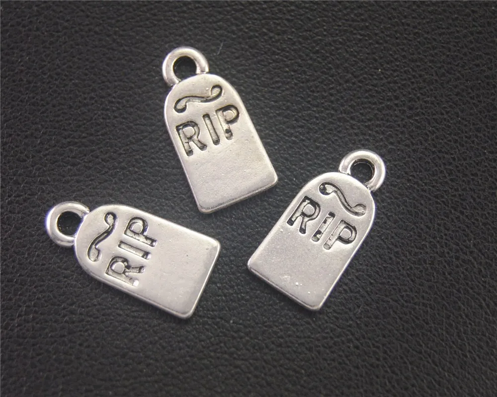 15pcs  Silver Color Halloween Gravestone RIP Charms Accessories For Jewelry Making 16X8mm A2004