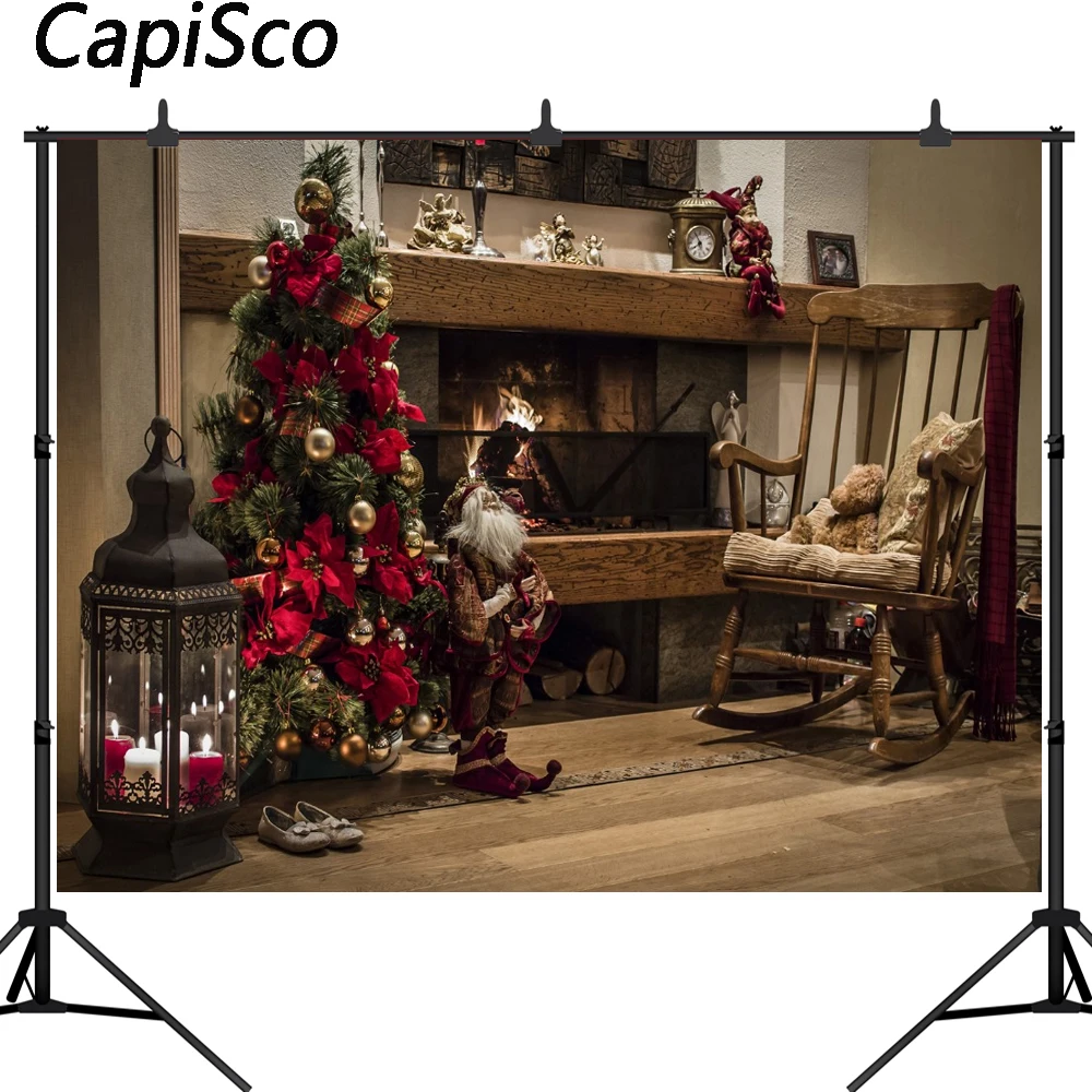 

Capisco Christmas photography backdrop white porch door wreath snow tree background photobooth photo sessions shoot photocall