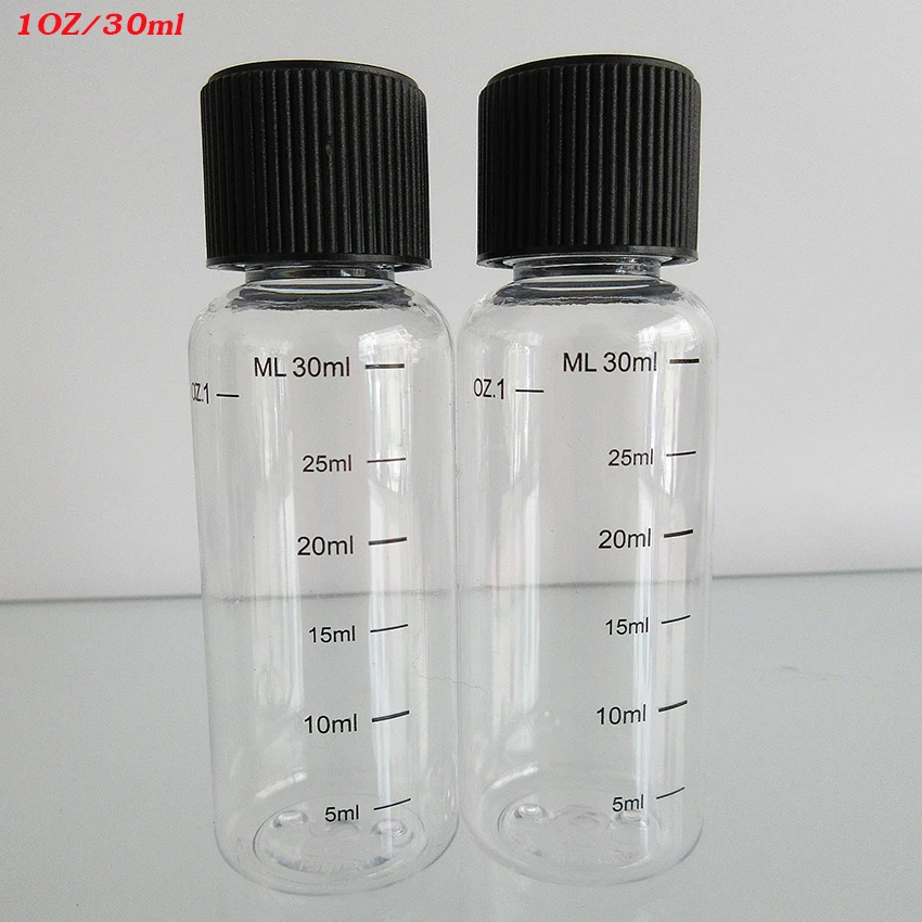 10pcs Plastic Bottle 30ml with Graduation,Printing scale,PET small Bottle with Childproof cap,Liquid Bottle ,safty cap Empty