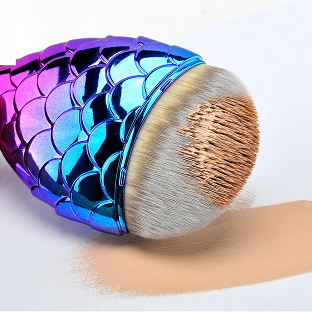 Dighealth Mermaid Makeup Brushes Rose Gold Fish Scales Powder Foundation Make Up Brush Plastic Handle Fishtail Cosmetic Brush