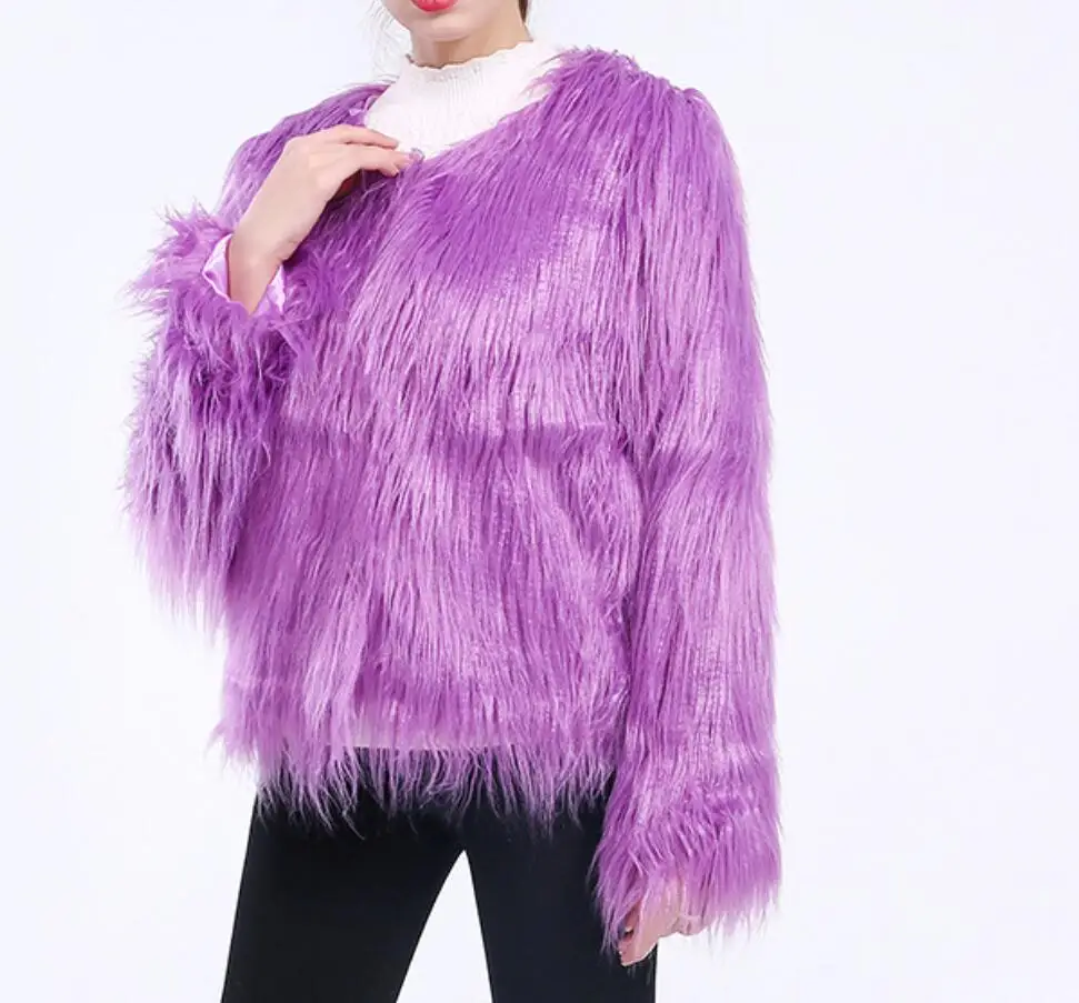 

Faux fur Short Coats Women Long sleeve Outwear large size washed wool lamb fake fur imitation fur women's coat floating hair