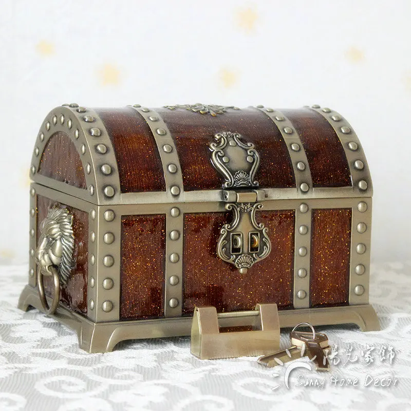 Europe Vintage large size Pirates of the Caribbean Treasure jewelry box organizer Metal Jewelry Case Jewelry storage box  Z080