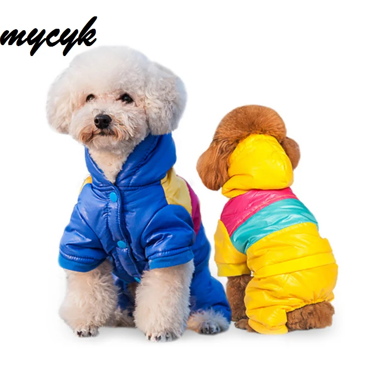 mycyk Winter Warm Dog Cat Skiwear Hoodie Fleece Lined Four-leg Coat Puppy Kitten Sweater Jumpsuit Clothes Apparel Pet Jacket