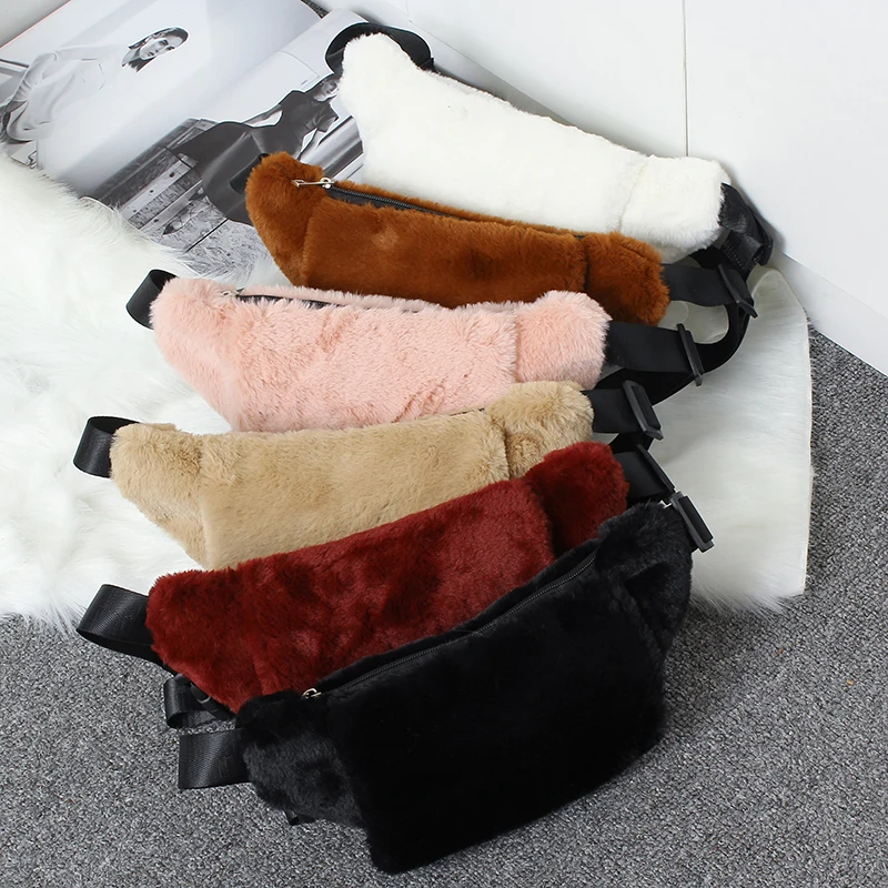 Fashion Women\'s Waist Bag Winter Plush Belt Bag Shoulder Crossbody Chest Bag Simple Fluffy Fanny Pack Banana Purse Designer Bag