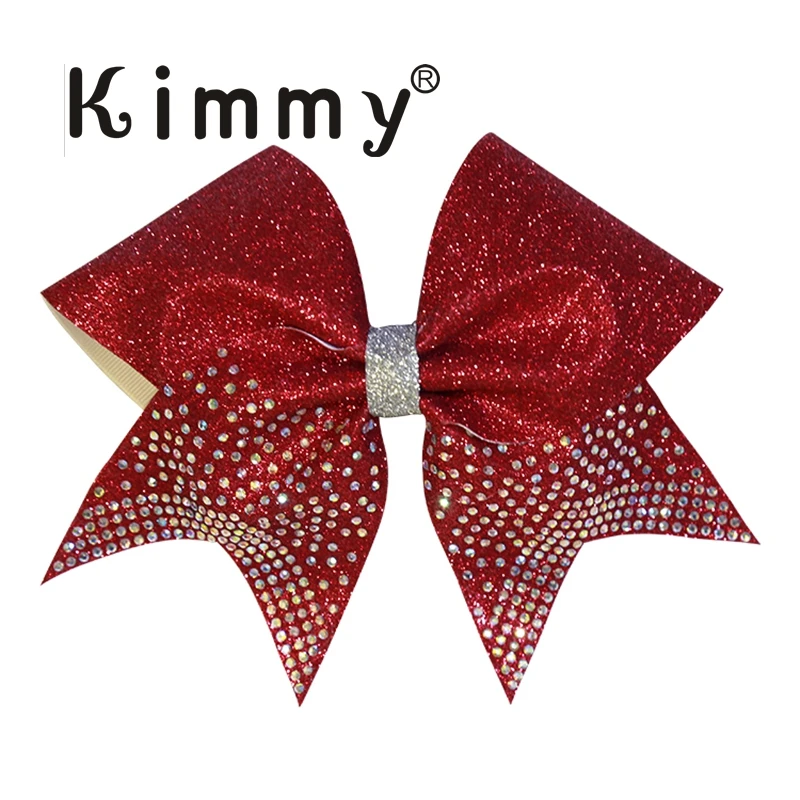 Black Pink Green Blue Red Purple Silver Cheer bows 8 inch with Rhinestone