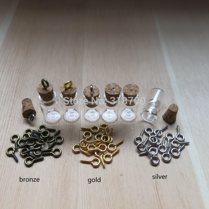 100 x 1ml Clear Glass Bottle with Eye Hook,1ML Mini Corked Bottle,0.5ml,0.6ml,1.5ml,2ml,2.5ml,3ml is available