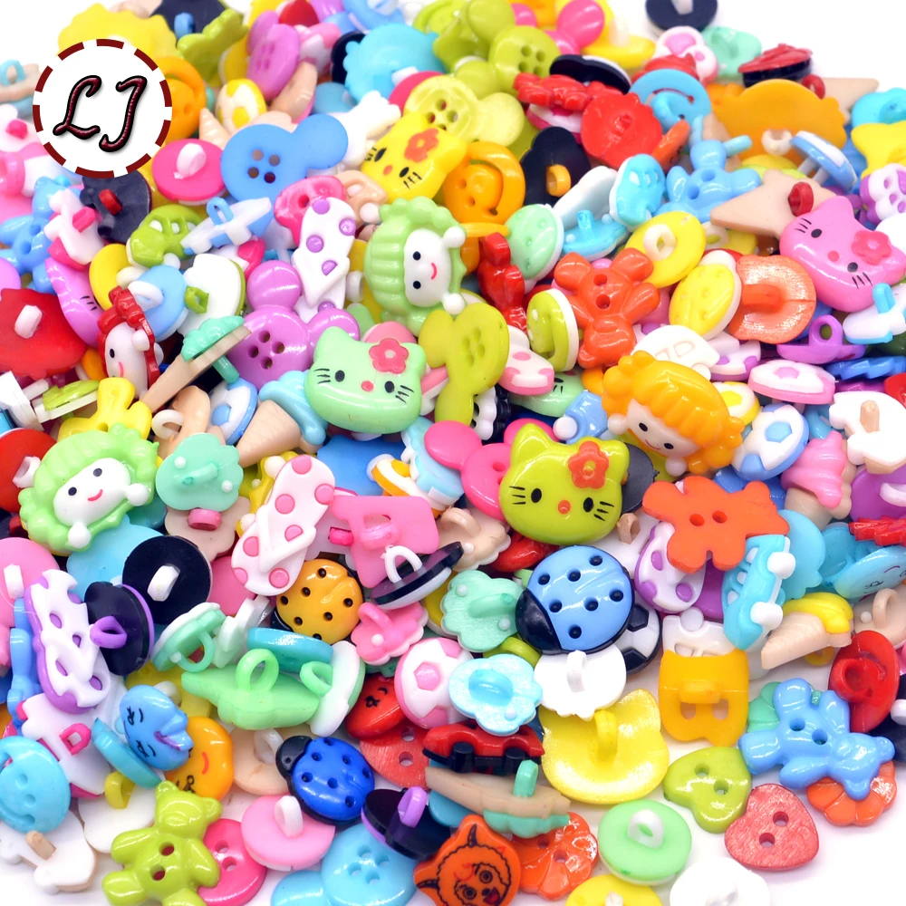 

wholesale 50/100/200/300pcs random mixed plastic button for kids sewing buttons clothes accessories crafts child cartoon button