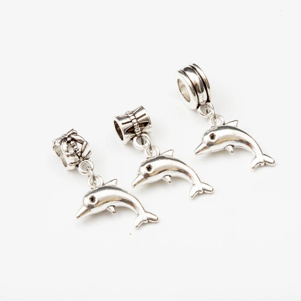 10pcs fish European Bead Vintage Silver Charms fit for pandora style Bracelets Necklace DIY Metal Jewelry Making JA600068