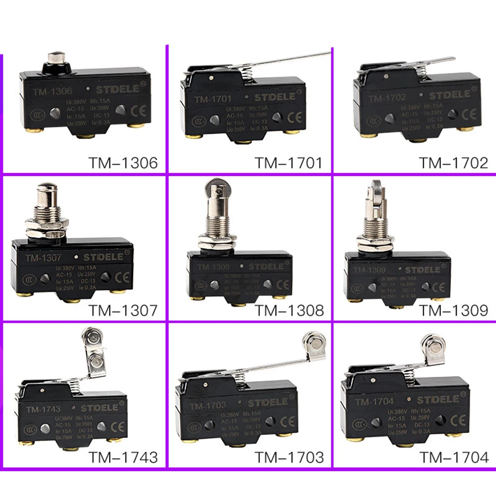 2-pack TM-1704 TM-1306 250V Short Hinge Roller Lever Momentary Travel Microswitch Micro Limit Switch TM1307 TM-1701 TM1702