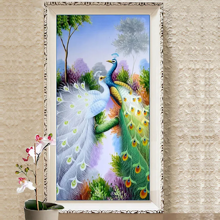 

121cm Needlework,DIY Cross stitch,Full Embroidery kit,Forest love bird peacock Cross-Stitch Painting animal wall decor wholesale