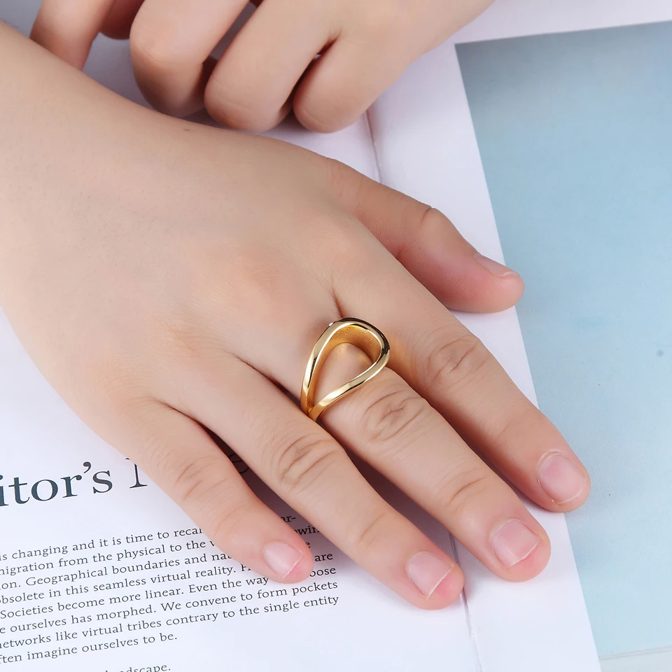 BORASI Geometric Irregular Rings For Women Girls Gift Stainless Steel Gold Color Ring Wedding Brand Fashion Jewelry Wholesale