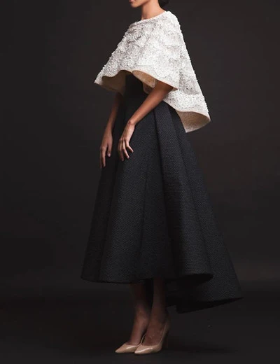Mother Of The Bride Dresses With Cape Wraps Luxurious Pearls Beading Black Asymmetric Wedding Evening Party Guest Wear