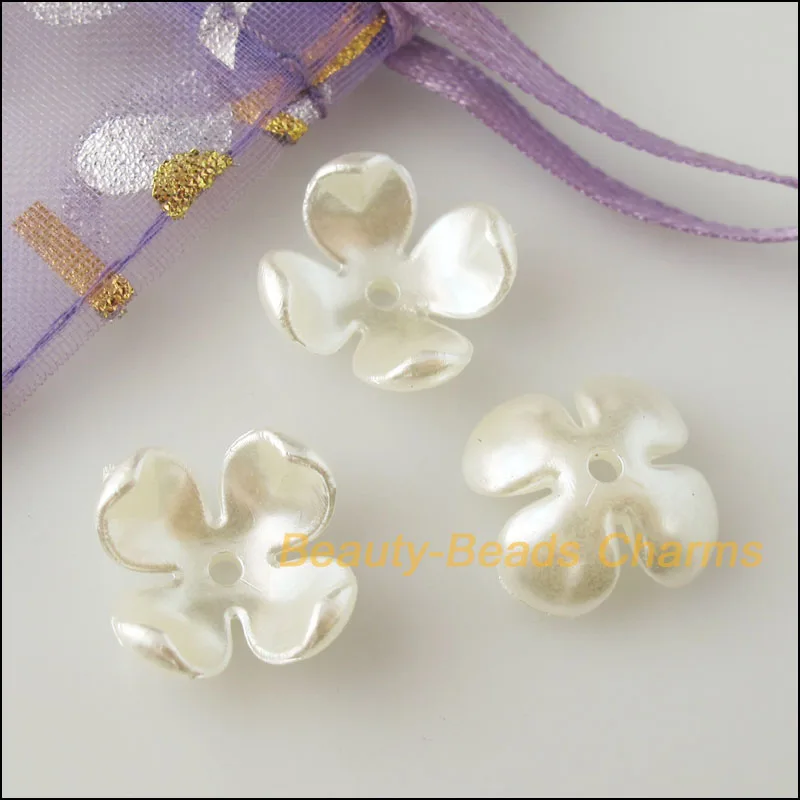 70Pcs White Plastic Acrylic Flower Star Spacer End Beads Caps Charms 14mm