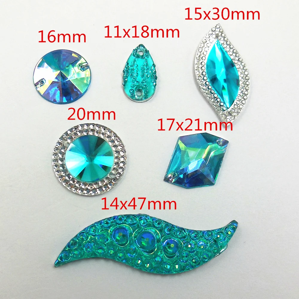 Bling 135 pçs mix formas espelho azul roupas gemas costurar em contas strass mix para costura contas diy artesanato decorações de vestido