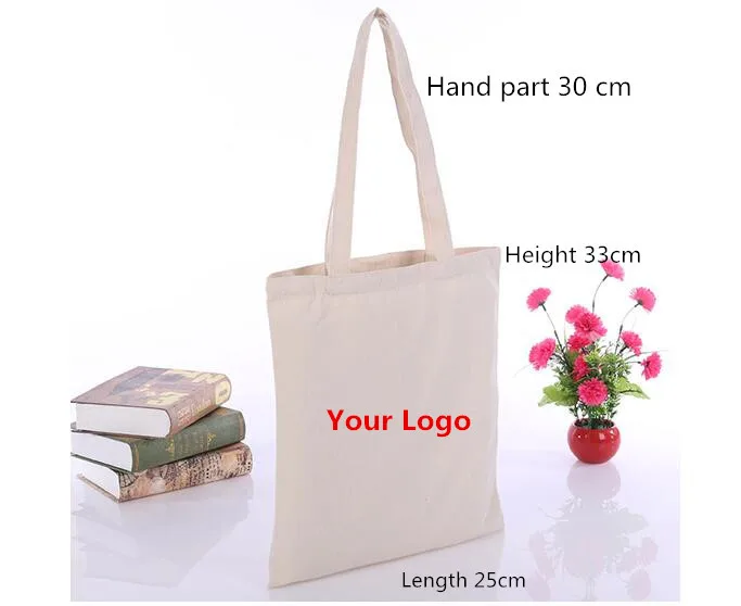 wholesale 200 pcs/lot one colours customized logo Fashion Canvas backpack 100% cotton Plain Nature Cotton Canvas Shoulder Bags