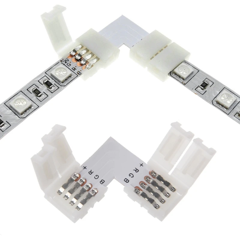 4 Pin Led Connector L Shape Corner Quick Splitter Haakse 10 Mm 5050 Rgb Led Strip Licht