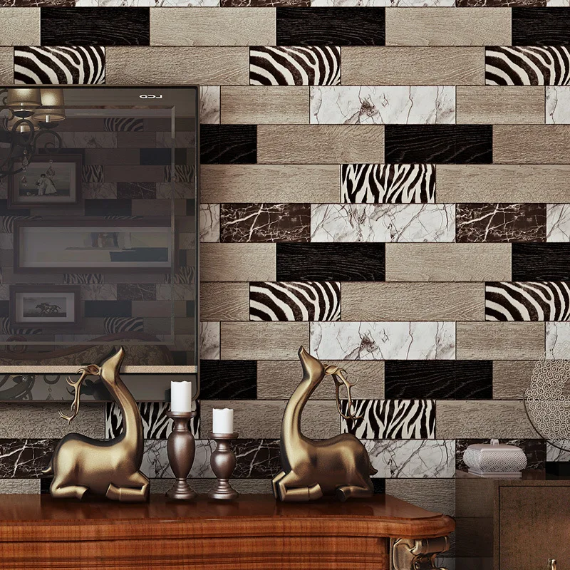 

wellyu papel de parede,Retro nostalgic wood wallpapers leopard lattice wallpaper living room TV background wallpaper