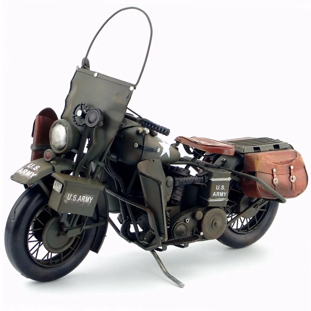 Antique Classical Military Motorcycle Model Retro Vintage Wrought Metal Crafts For Home Decoration or Gift