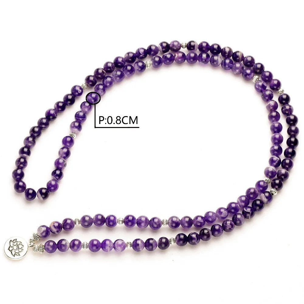 Woman Mala Unisex Bracelets For Women Natural Purple Quartzs Energy Yoga Mala Lotus 108 Beads Buddha Bracelet Stone Jewelry