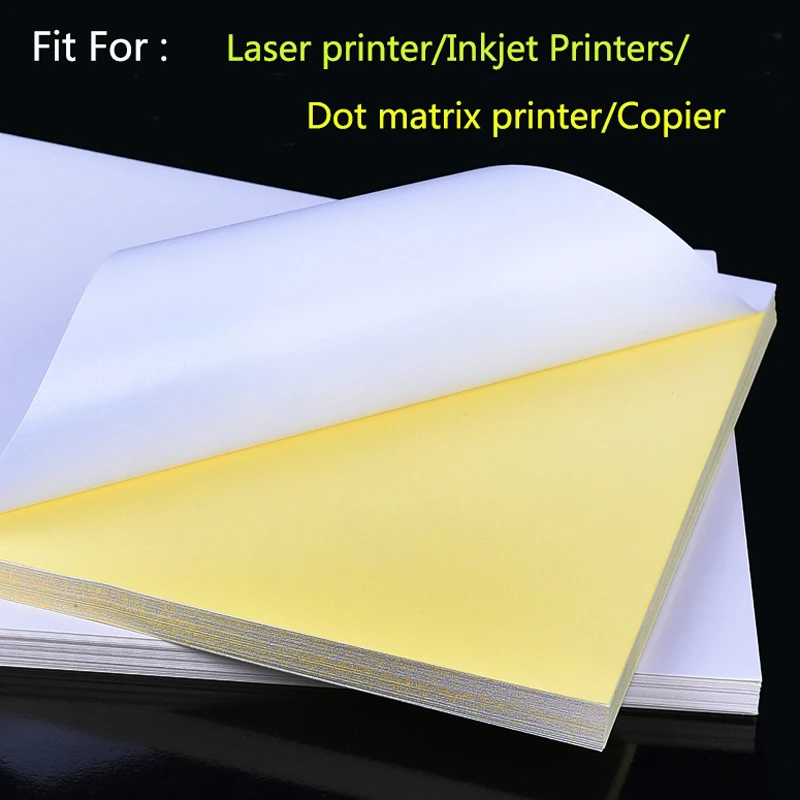 Etiqueta autoadesiva branca a4, 50 folhas de papel de superfície fosca para impressora a a laser, copiadora, papel de artesanato