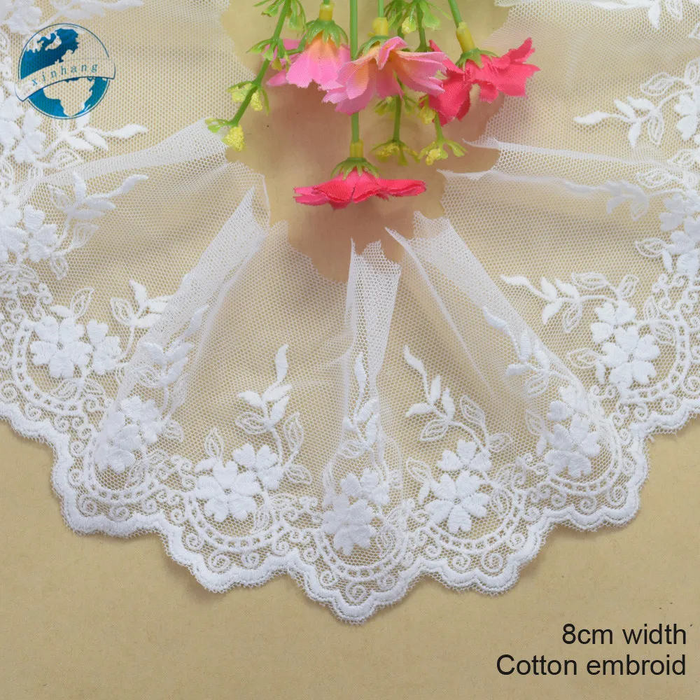8cm White Embroidery Sewing Ribbon Guipure Lace Trim Fabric Warp Knitting DIY Garment Wedding Accessories #1786