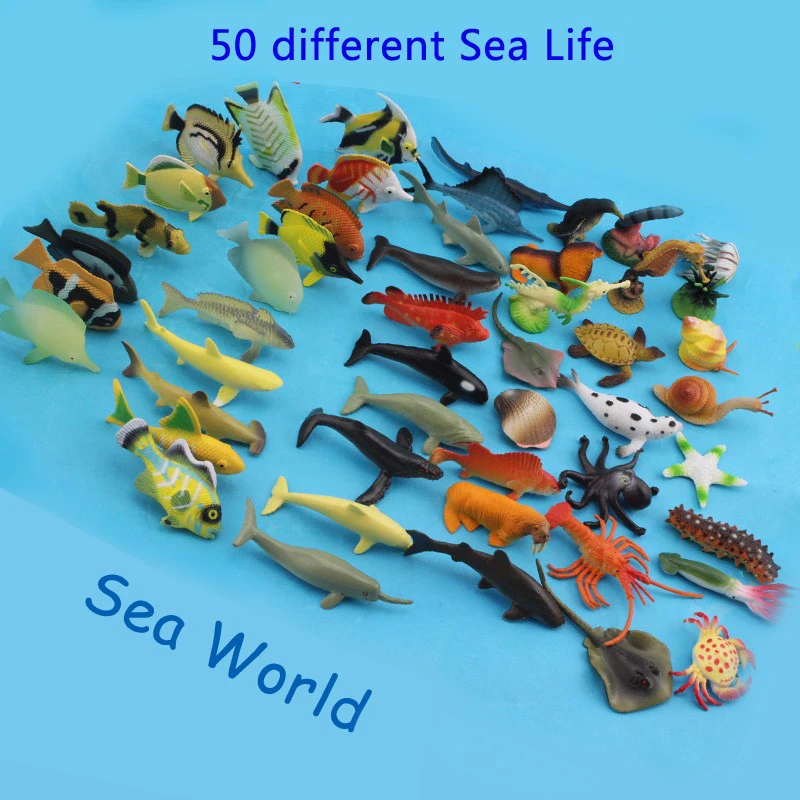 50Pcs Small Size PVC 4-7cm Sea Life Model Toys Pool Fish Toy Early Education Marine Animals Figure Toys Gift For Children