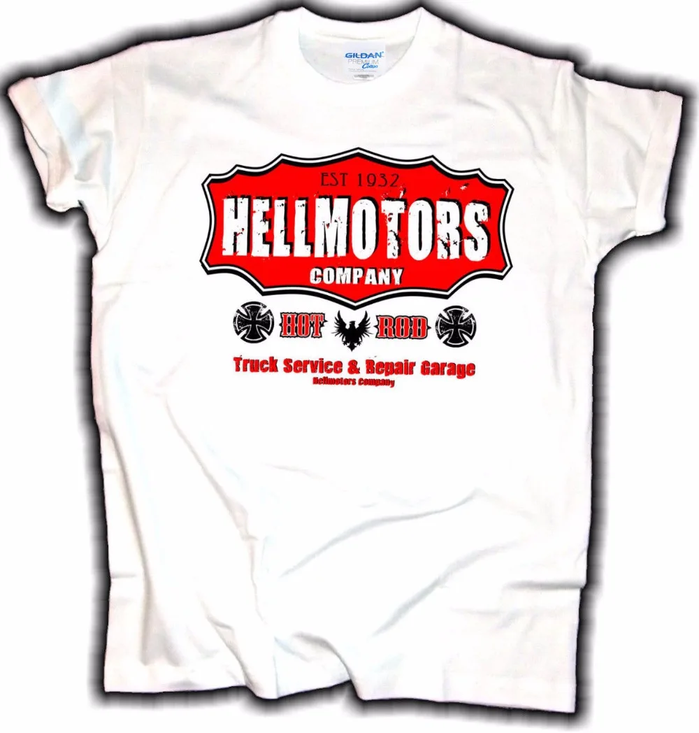 New 2019 Fashion T Shirt Men Tops Cool O Neck T-Shirt Oldschool Hotrod Hellmotors Company weiss US Car V8 Vintage Rockabilly