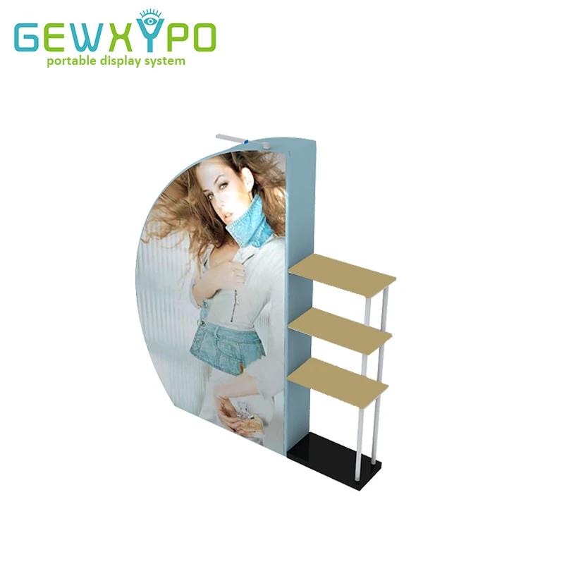 Trade Show Booth Premium Advertising Tension Fabric 3D Semi-Moon Display Rack With Your Own Design Printing(Include Shelves)