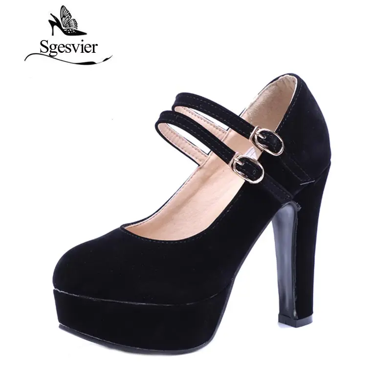 SGESVIER Women Pumps 2021 Autumn New Elegant Sweet Round Toe Square Heels Shallow Mouth 4 Color Platform Lady Shoes OX075