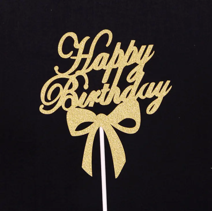 1pcs Gold Silver Cake Topper Happy Birthday Flags For Family Birthday Party Wedding Anniversary Cake Baking Decoration Supplies