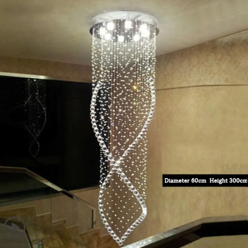 Lampu gantung kristal Modern, lampu kristal LED tangga dupleks untuk langit-langit Villa lorong Droplight