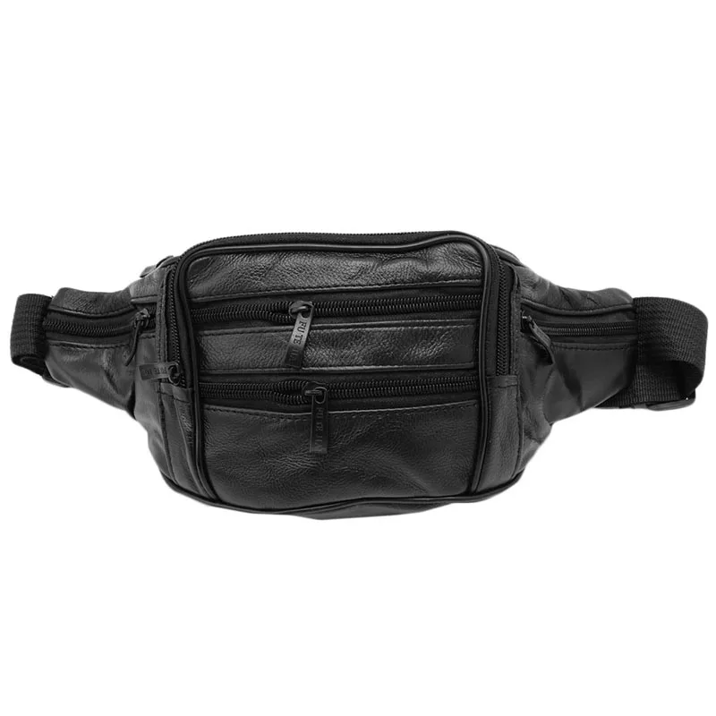 

Leather Messenger Bag Outdoor Hiking Motorcycle Men's Vintage Waist Pack Pouch-Black