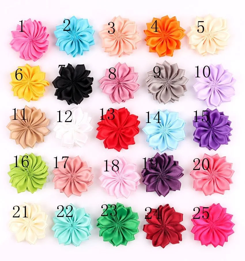 150pcs bulk Satin Polyester Ribbon Flowers Kids Children Multi Angle Handmade Flowers Baby Headband Flowers Mini Silk Satin