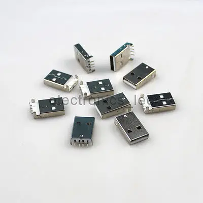 100pcs USB Type A 4pin  Right Angle Male socket Connector for PCB Mount Socket