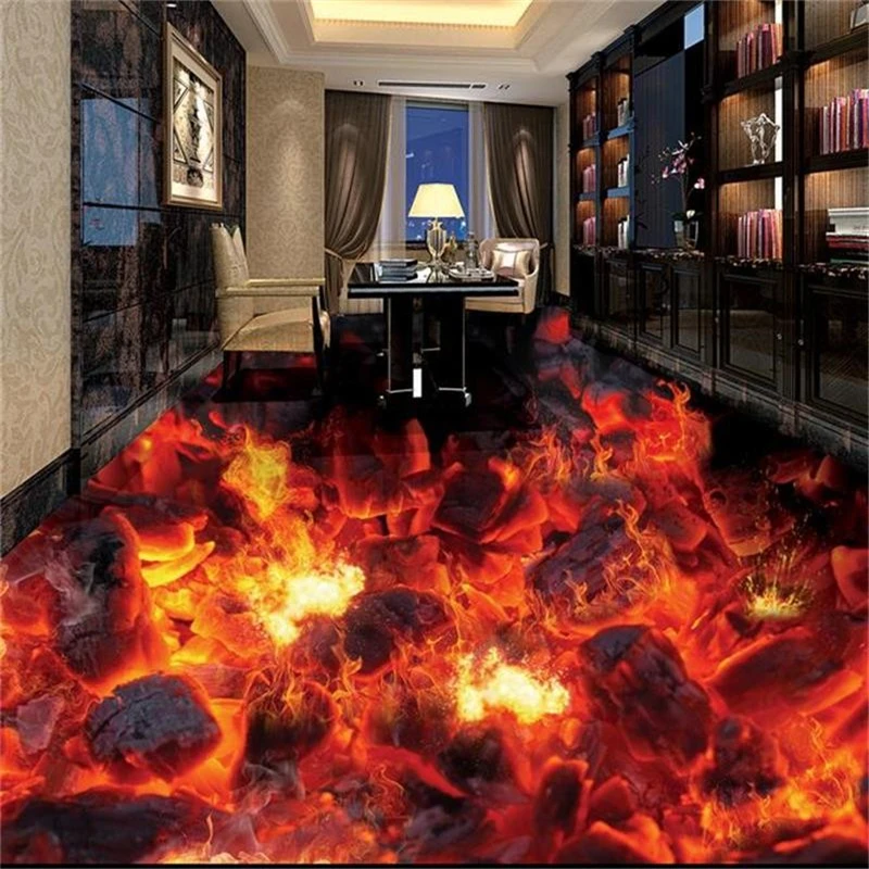 beibehang 3D PVC Flooring Custom Bathroom Flooring Wallpaper Flame Combustion Waterproof  floor Murals Photo Wallpaper For Walls