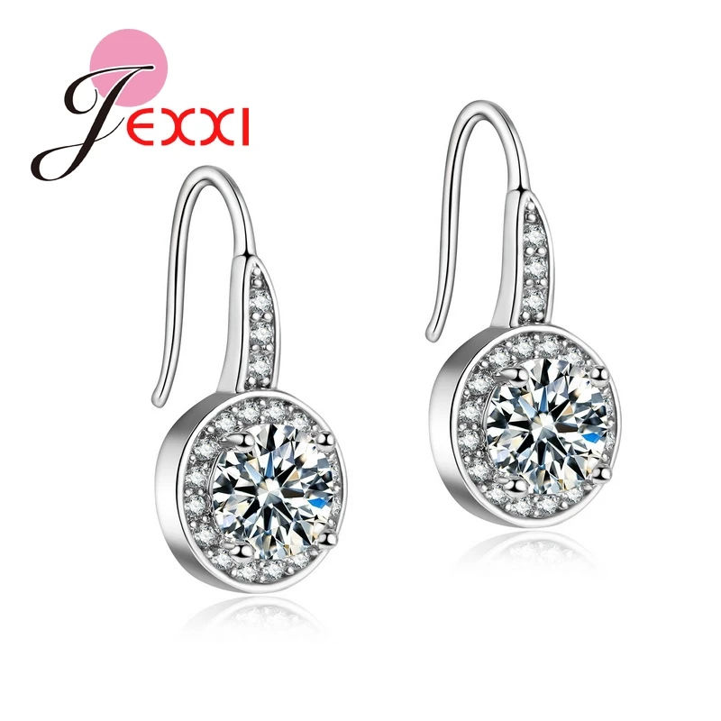 Fashion 925 Sterling Silver  Clear Exquisite Cubic Zirconia Earrings for Women Gift Round Jewerly Bijoux Femme Top Quality