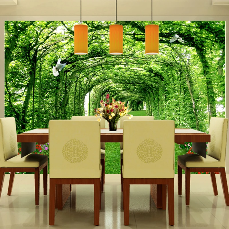 Mural de pared personalizado, papel tapiz moderno verde, bosque, árbol, césped, tela de pared 3D, sala de estar, Fondo de TV, pared, decoración del hogar, papel de pared 3D