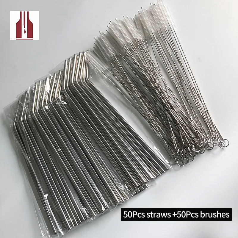 

Free shipping rust free 304 stainless steel (50pcs straws+50pcs brushes) per set / straw size=6*267mm bend