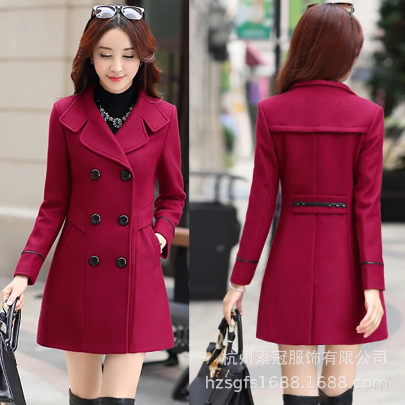 2019 Autumn and winter new double-breasted slim mid-length women\'s lapel fashion woolen coat womens coats winter AL965