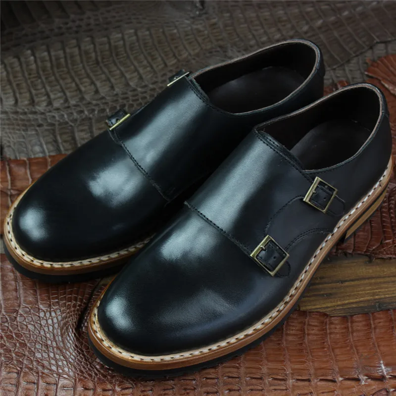 MALONEDA Bespoke Handmade Round Toe Casual Monk Strap Shoes 100% Genuine Leather Made with Goodyear Welted