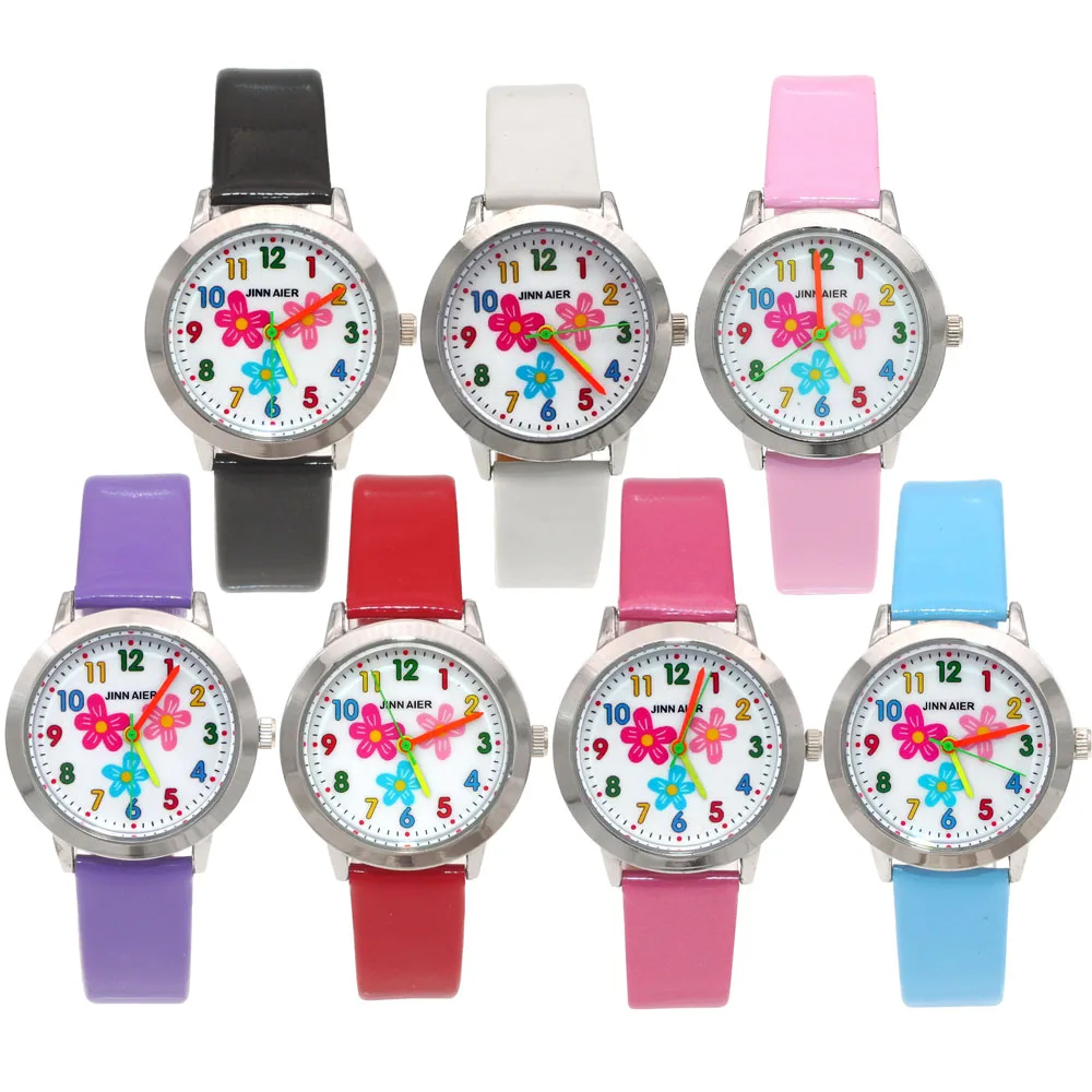นาฬิกาเด็กหญิงเล็กๆความงามดอกไม้ควอตซ์นาฬิกาคุณภาพสูงเด็กนาฬิกาหนังเด็กชุดของขวัญ